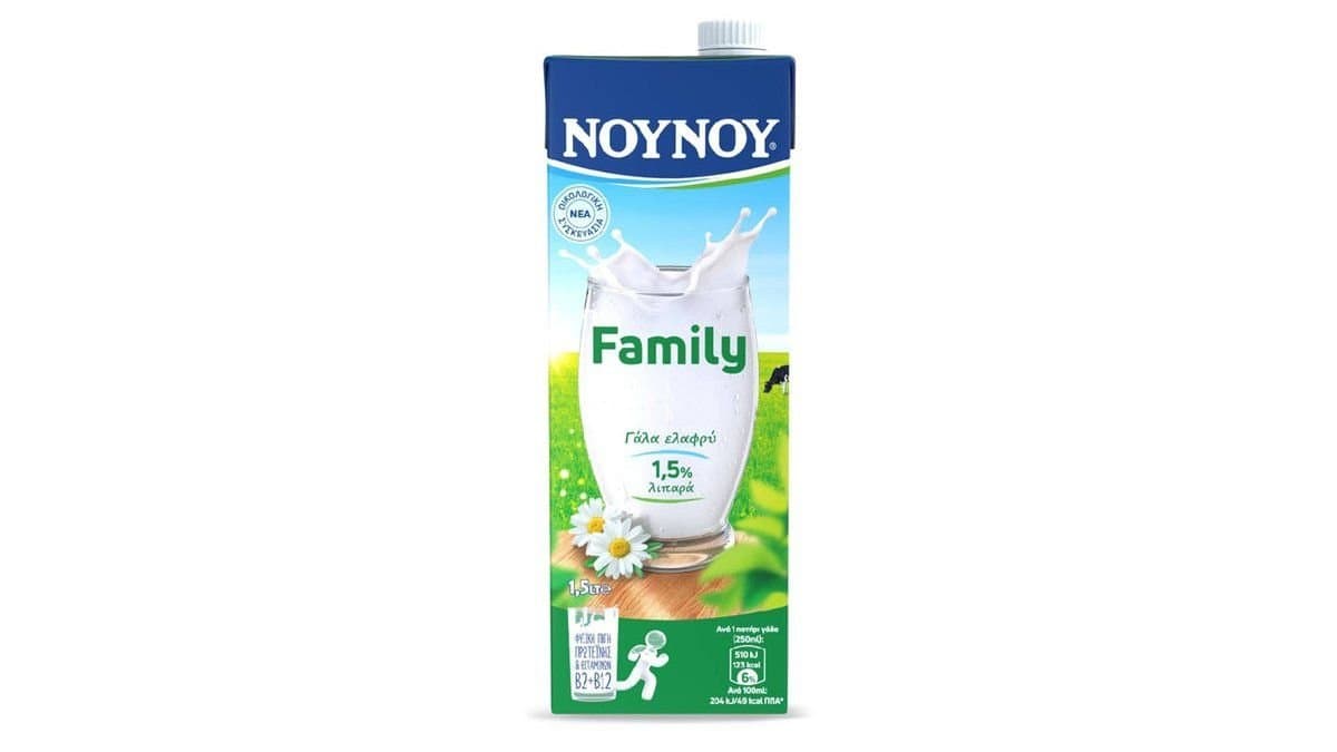 Νουνού Family Aγελαδινό Γάλα Υψηλής Θερμικής Επεξεργασίας Ελαφρύ, 1.5 l