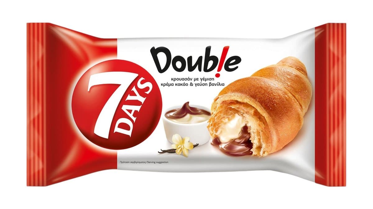 7DAYS Double Κρουασάν με γέμιση Κρέμα Κακάο & γεύση Βανίλια 70g