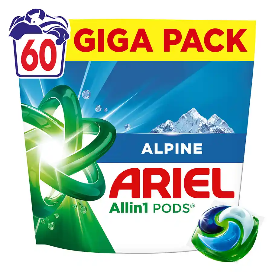 Ariel All In 1 Pods Απορρυπαντικό Πλυντηρίου Ρούχων Alpine 60τεμ. 1146γρ.