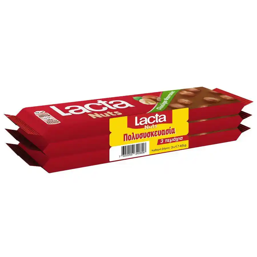 Lacta Σοκολάτα Με Ολόκληρα Φουντούκια 3x45γρ.