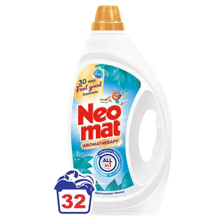 Neomat Aromatherapy Υγρό Απορρυπαντικό Πλυντηρίου Ρούχων Λωτός Του Μπαλί Feel Good Blue 32mez. 1,440lt.