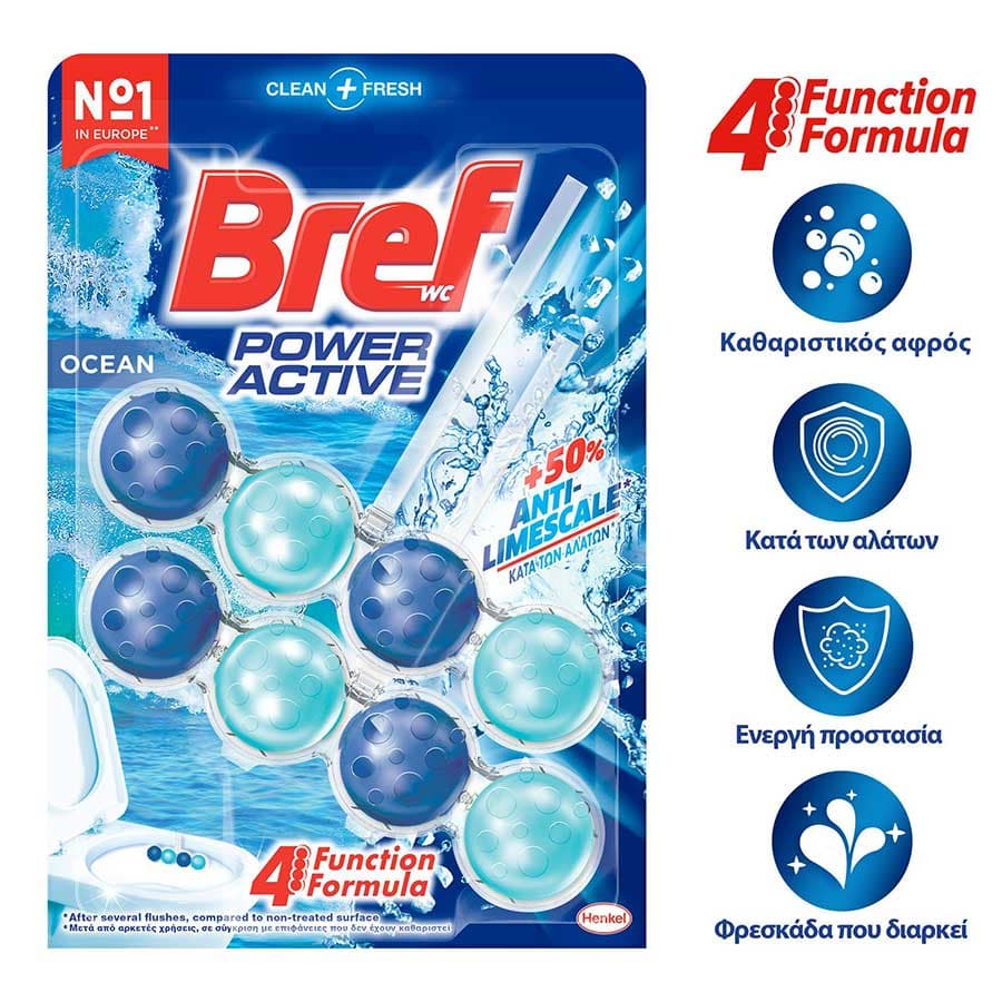 Bref Wc Power Active Μπλοκ Τουαλέτας Ocean 2x50γρ.