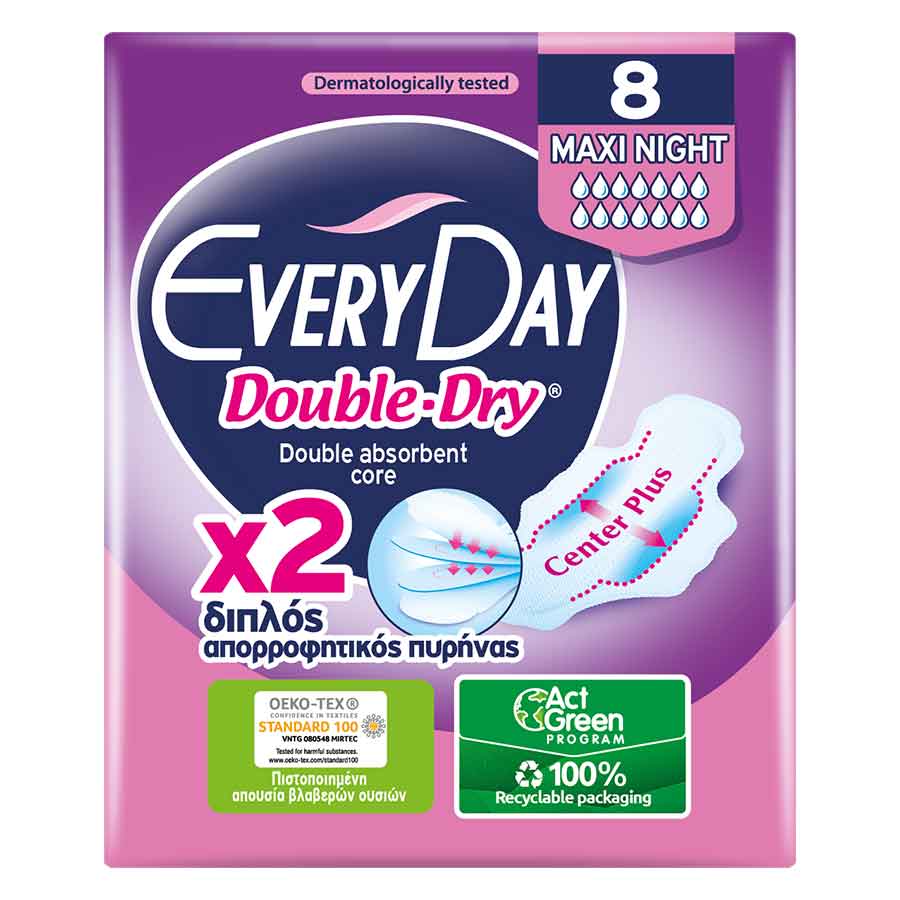 Every Day Hyperdry Σερβιέτες Double Dry Ultra Plus Maxi Night 8τεμ.