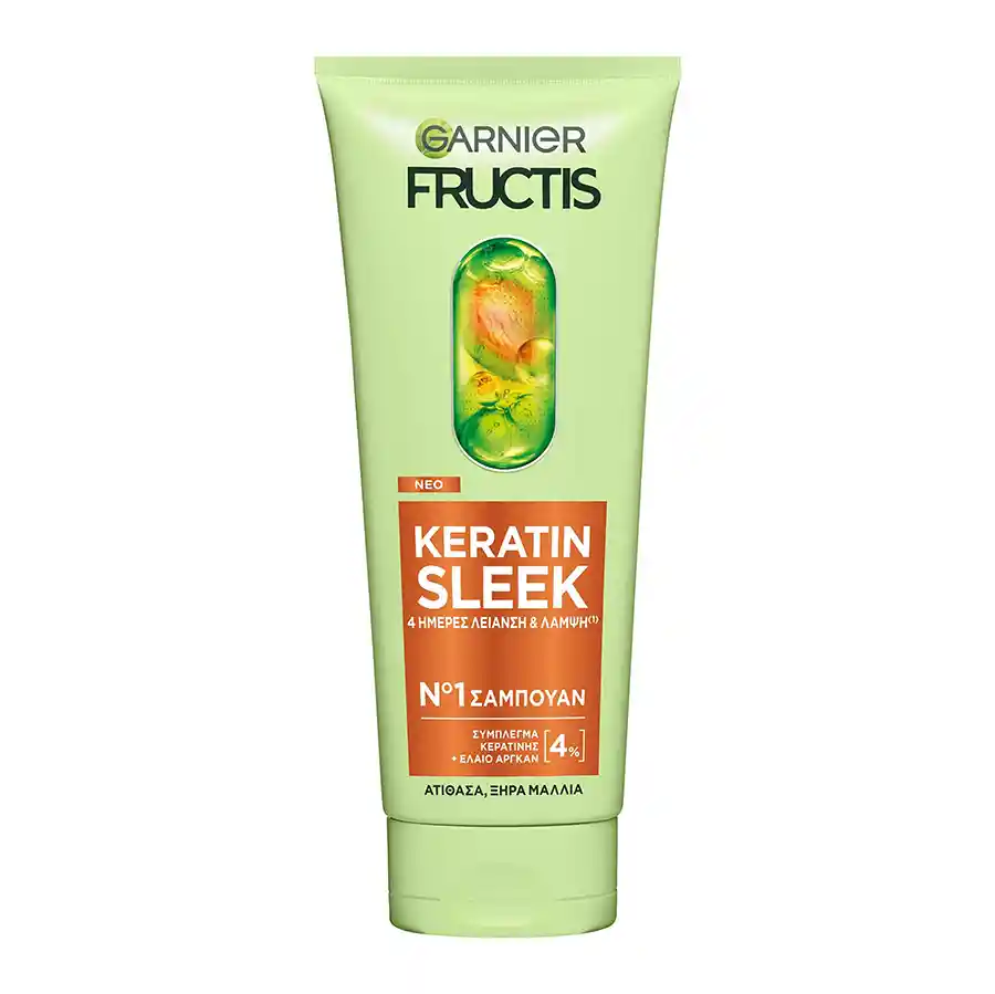 L'oreal Garnier Fructis Σαμπουάν Keratin Sleek Για Ατίθασα Ξηρά Μαλλιά 200ml.