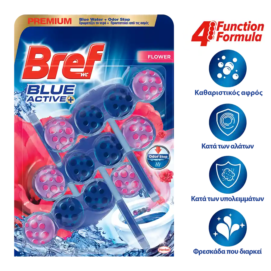 Bref Wc Blue Active Μπλοκ Τουαλέτας Floral 3x50γρ.