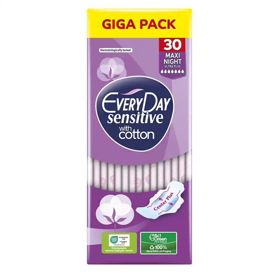 Every Day Sensitive Σερβιέτες Ultra Plus Maxi Night Giga Pack 30τεμ.