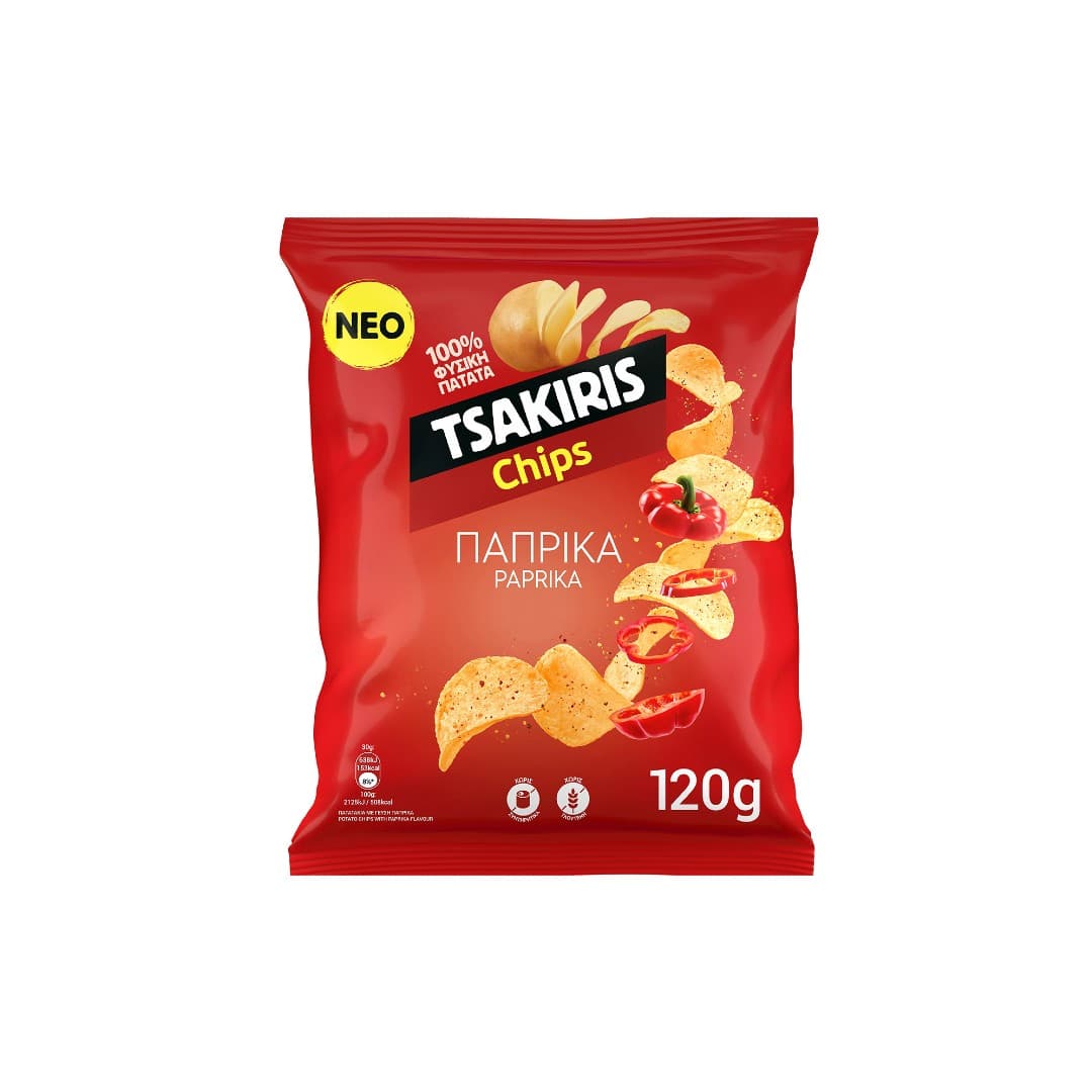 TSAKIRIS CHIPS ΠΑΠΡΙΚΑ 120ΓΡ